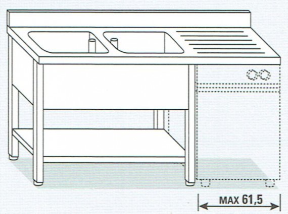 Lavello due vasche su gambe con ripiano per lavastoviglie